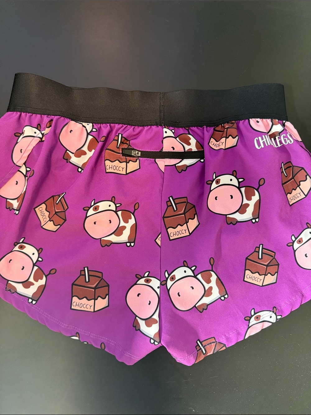 Chicknlegs Women's Purple Cow Print Athletic Shorts - Picture 5 of 9
